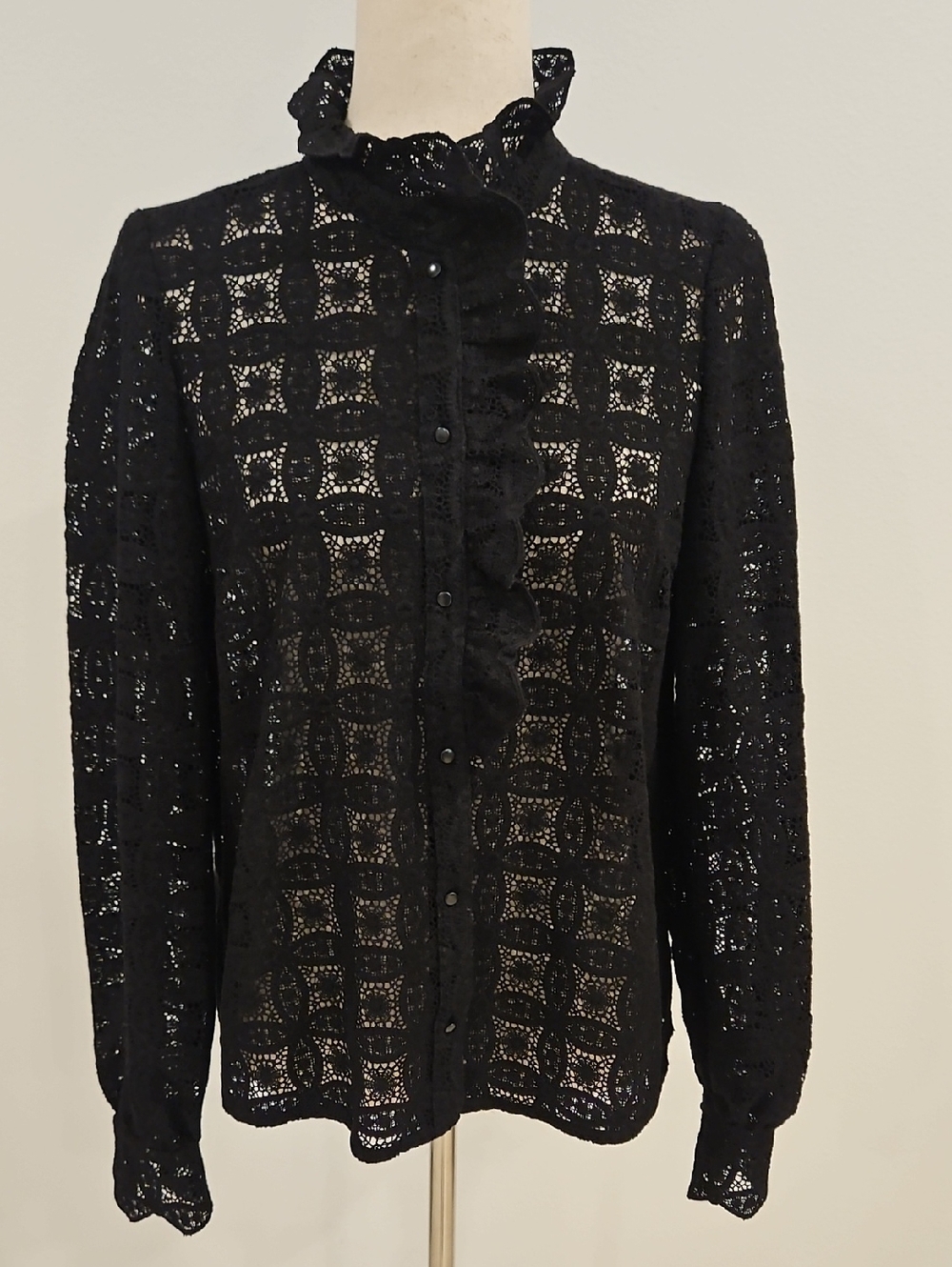 Sézane Chlo Shirt in Black Guipure Lace FR 38/US 6